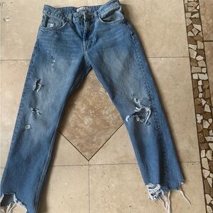 Zara Distressed Blue Ankle Jeans